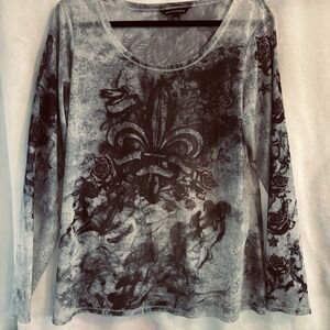 Rock & Republic womens XL sheer black top Tattoo Print Sheer Top Punk Rock Goth